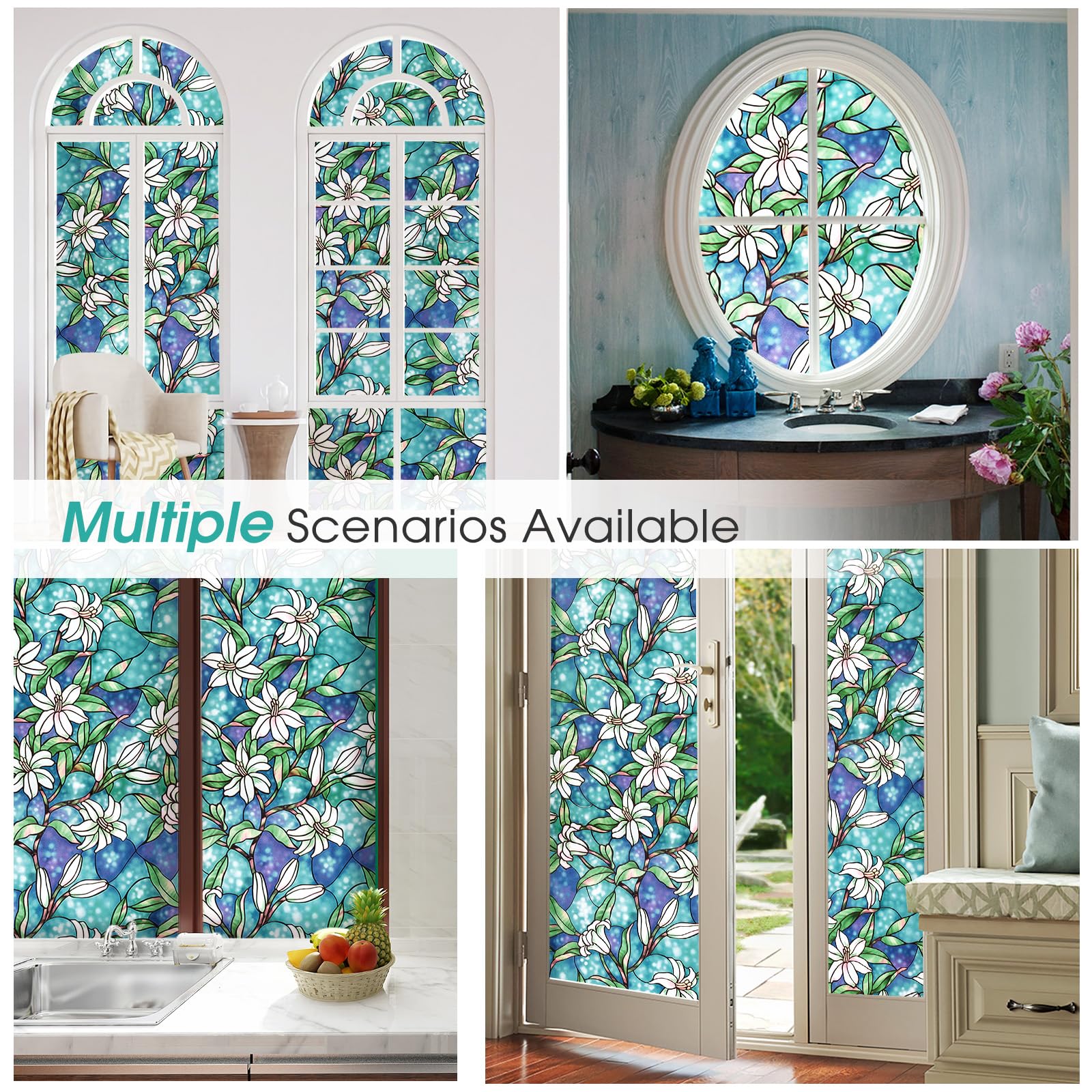 Coavas Frosted Stained Glass Privacy Window Film - Non-Adhesive Vinyl Window Tint for Bathroom & Home (23.6