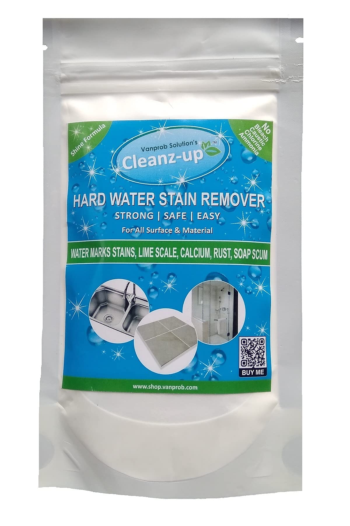 Cleanz-Up Heavy Duty Limescale & Hard Water Stain Remover - Eco-Friendly, Safe for Glass, Taps, Tiles, Bathroom & Kitchen - 150g Pack for Pool, Tank & Toilet Cleaning