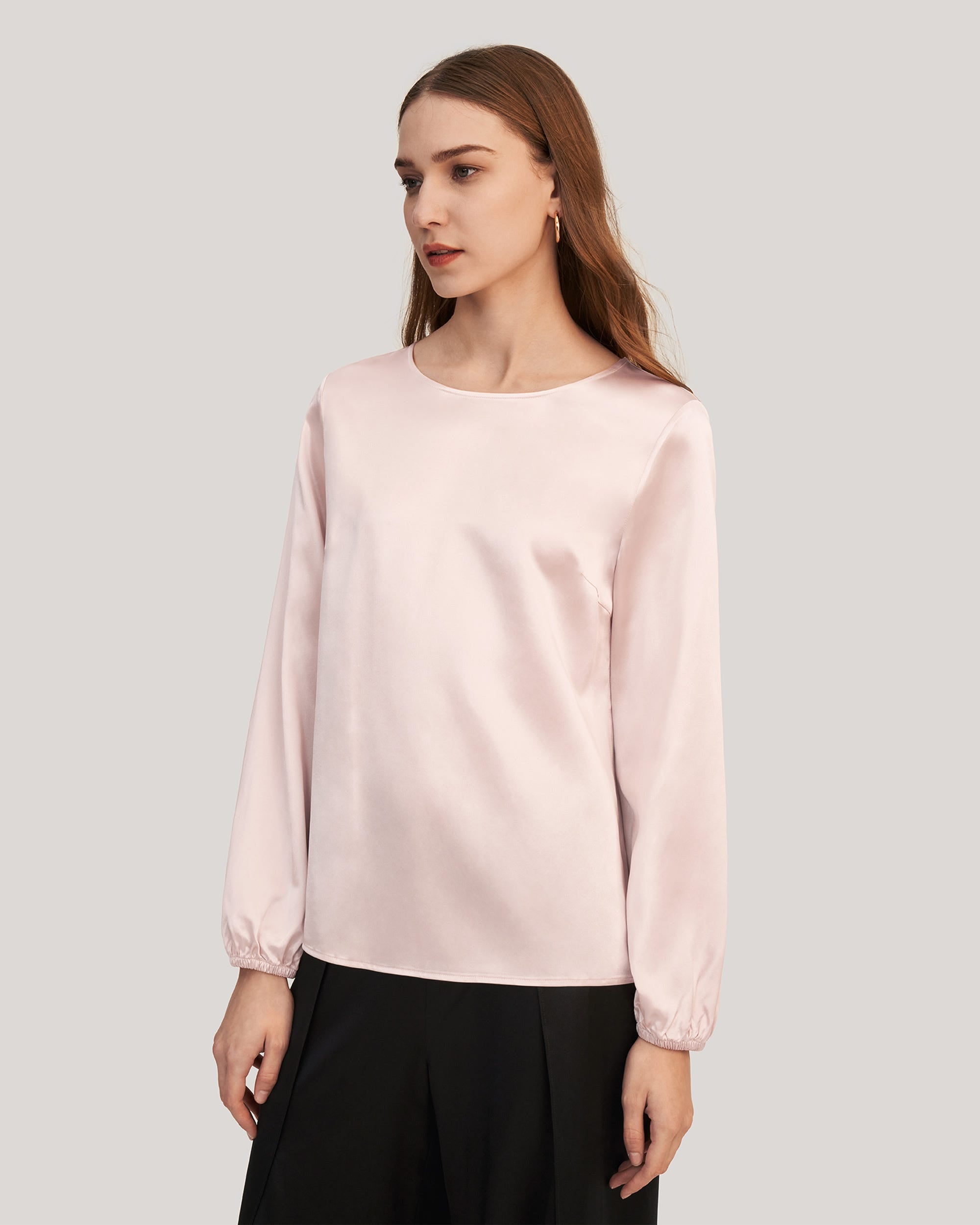 Elegant Round Neck Silk Blouse for Women - Soft & Breathable Luxury Top for Office, Party & Evening Wear