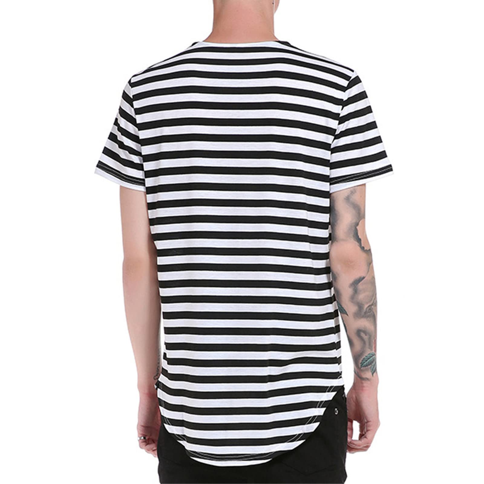 Men's Big & Tall Summer Striped Short Sleeve Dress Shirt - Red Round Neck Casual Top for Work & Outdoor Activities