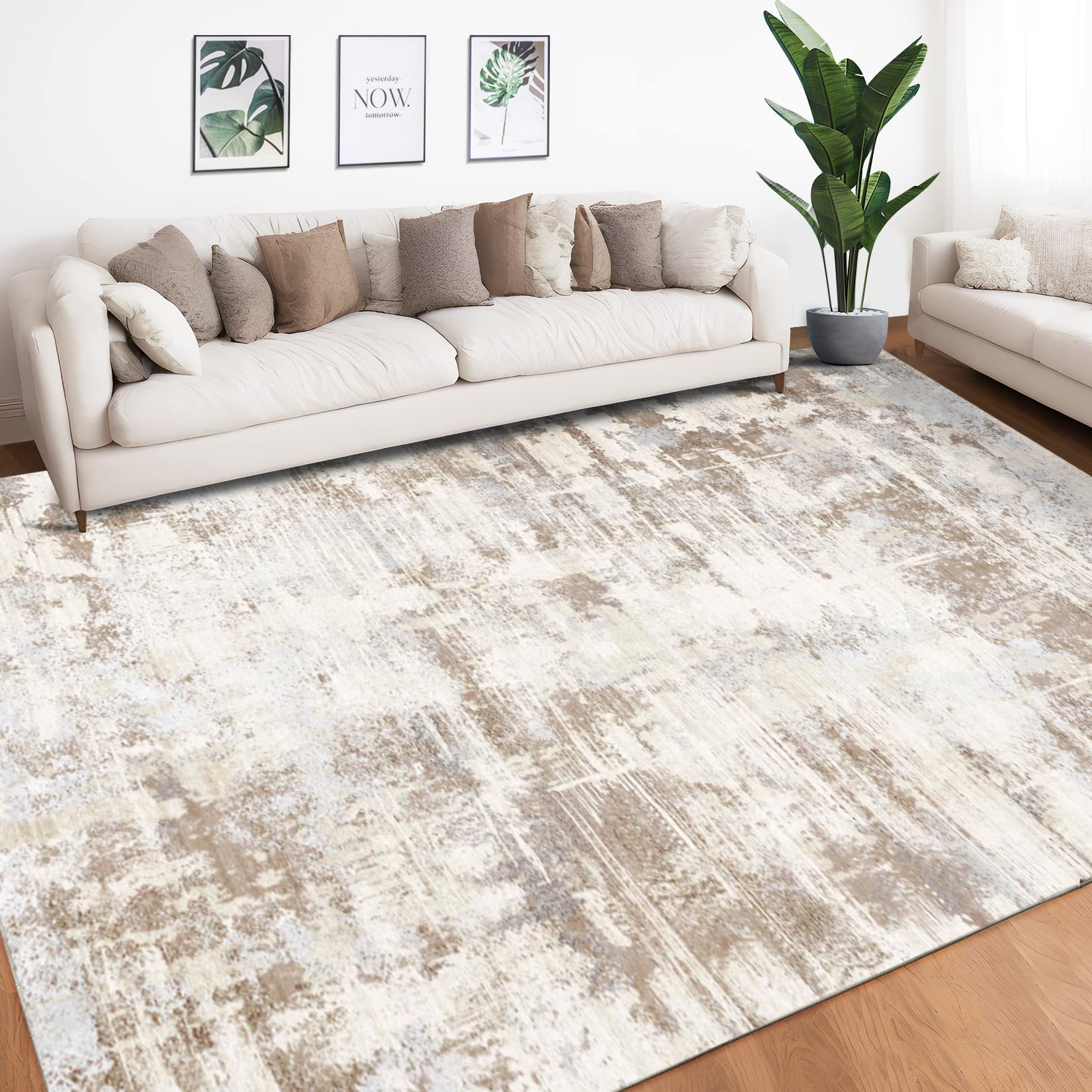 8x10 Fluffy Area Rug - Soft Abstract Plush Carpet for Living Room, Bedroom, Kitchen & Nursery - Washable Indoor Accent Rug for Home & Office Decor (Beige) - Perfect for Cozy Spaces & High-Traffic Areas