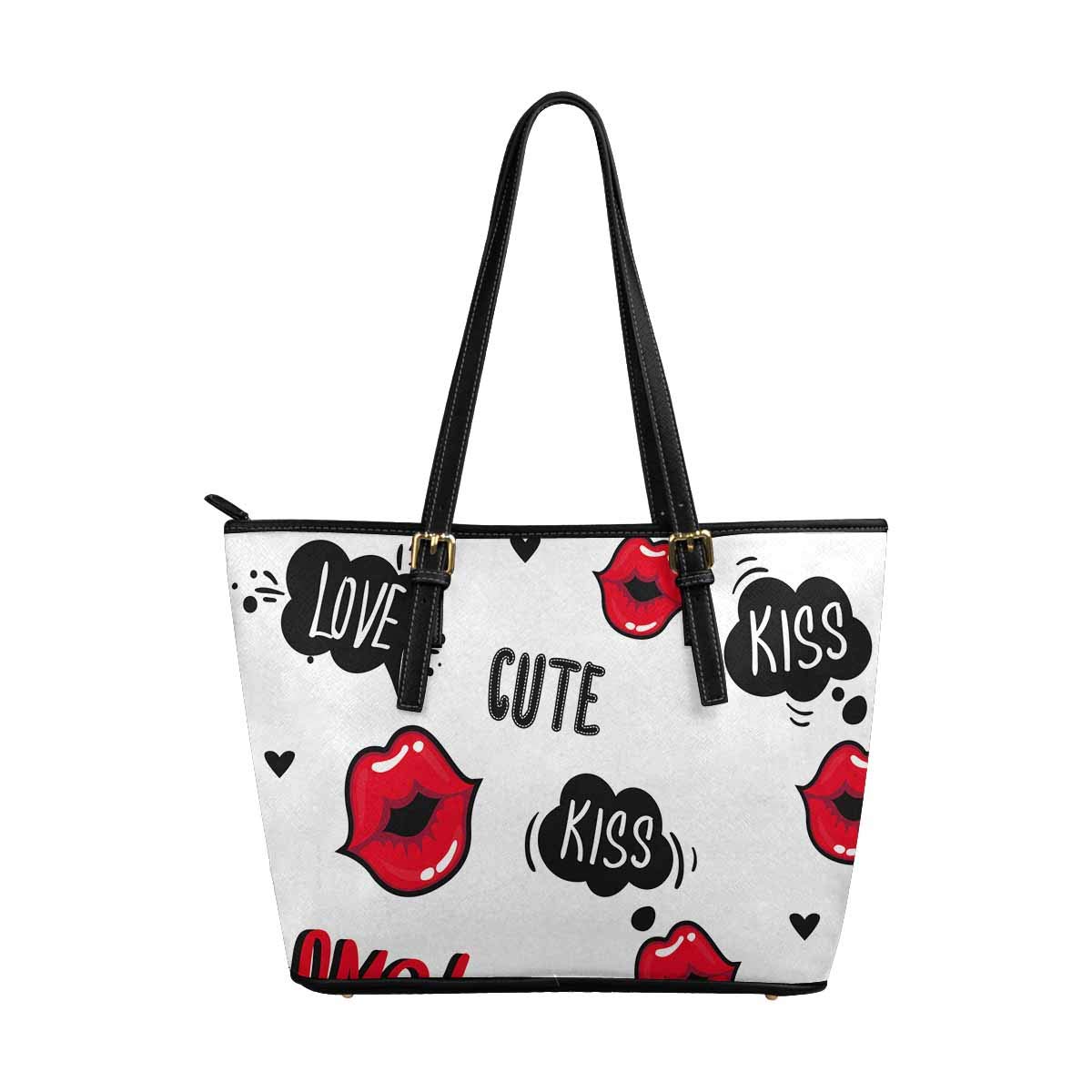 InterestPrint Valentine's Day Lip Kiss Hearts Women's Tote Bag - PU Leather Handbag for Work, School, Travel & Shopping | Perfect Gift for Her, Girlfriend & Wife