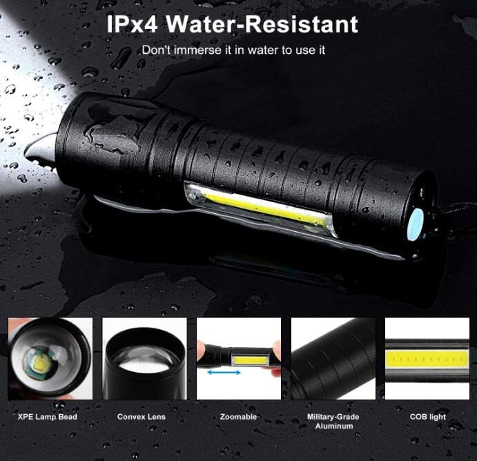 TechPride Rechargeable LED Flashlight - High Lumens, Zoomable Mini Torch with 3 Light Modes | Perfect for Emergencies, Camping, Hiking & Outdoor Adventures (Combo T1-2)