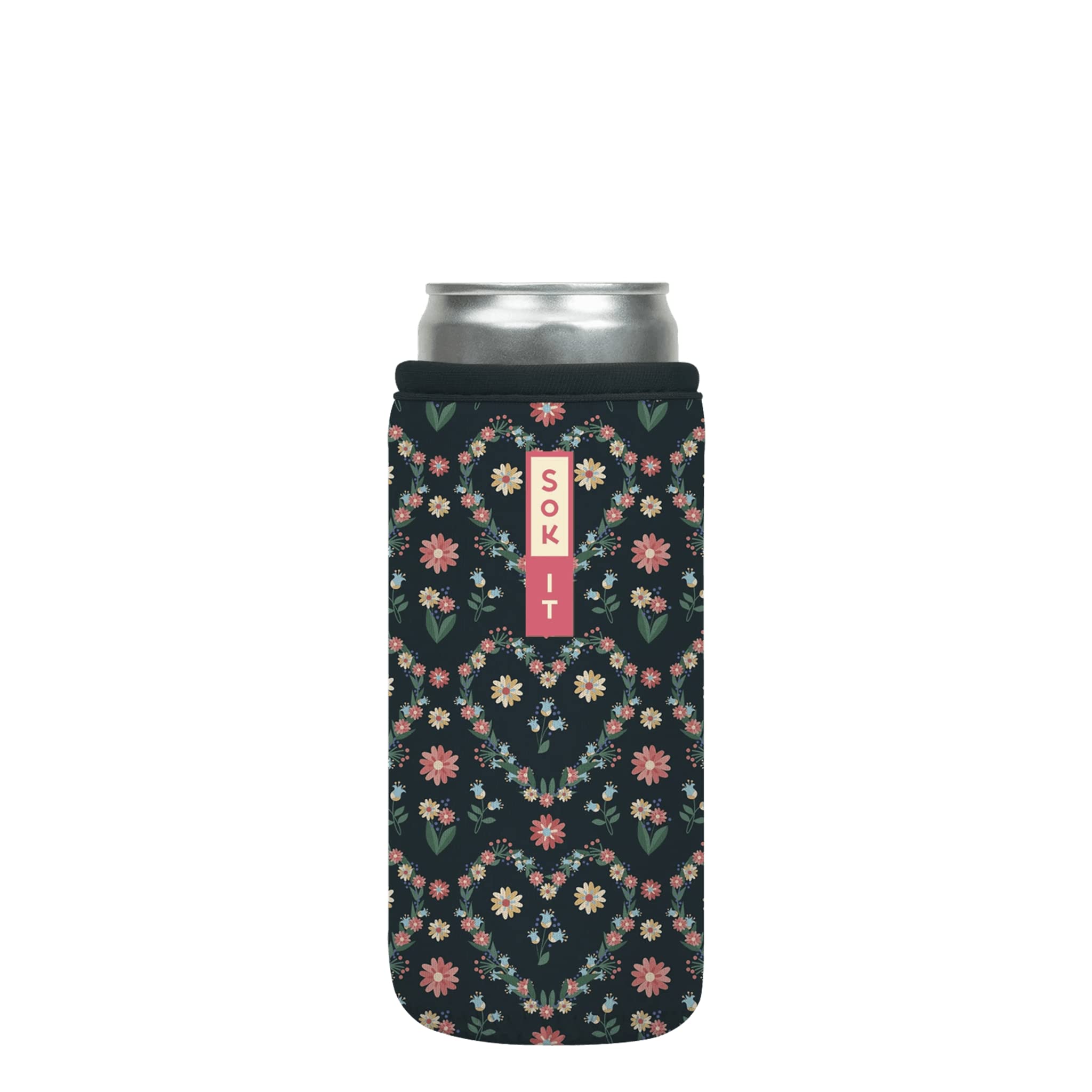 Reusable Neoprene Insulated Can Sleeve for 12oz Slim Cans - Keep Soda, Beer & Seltzer Cold - Eco-Friendly Drink Holder for Parties, Picnics & Outdoor Activities (Love Garden Design)