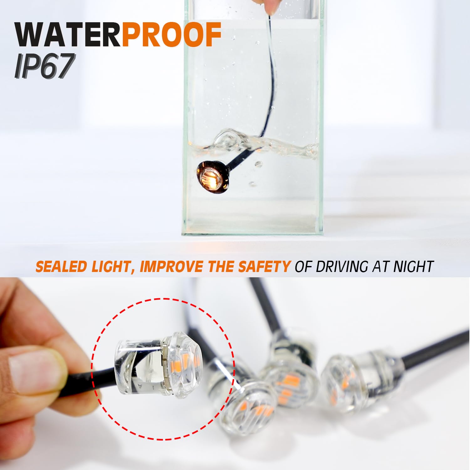 MADCATZ 3/4 Inch Clear Lens Amber LED Side Marker Lights - 150 Pairs with T-Tap Wire Connectors & Insulated Male Disconnect Terminals - 19mm Hole Saw Steel - 12V DC for Truck Trailer - Perfect for Semi Trailers, RVs & Commercial Vehicles