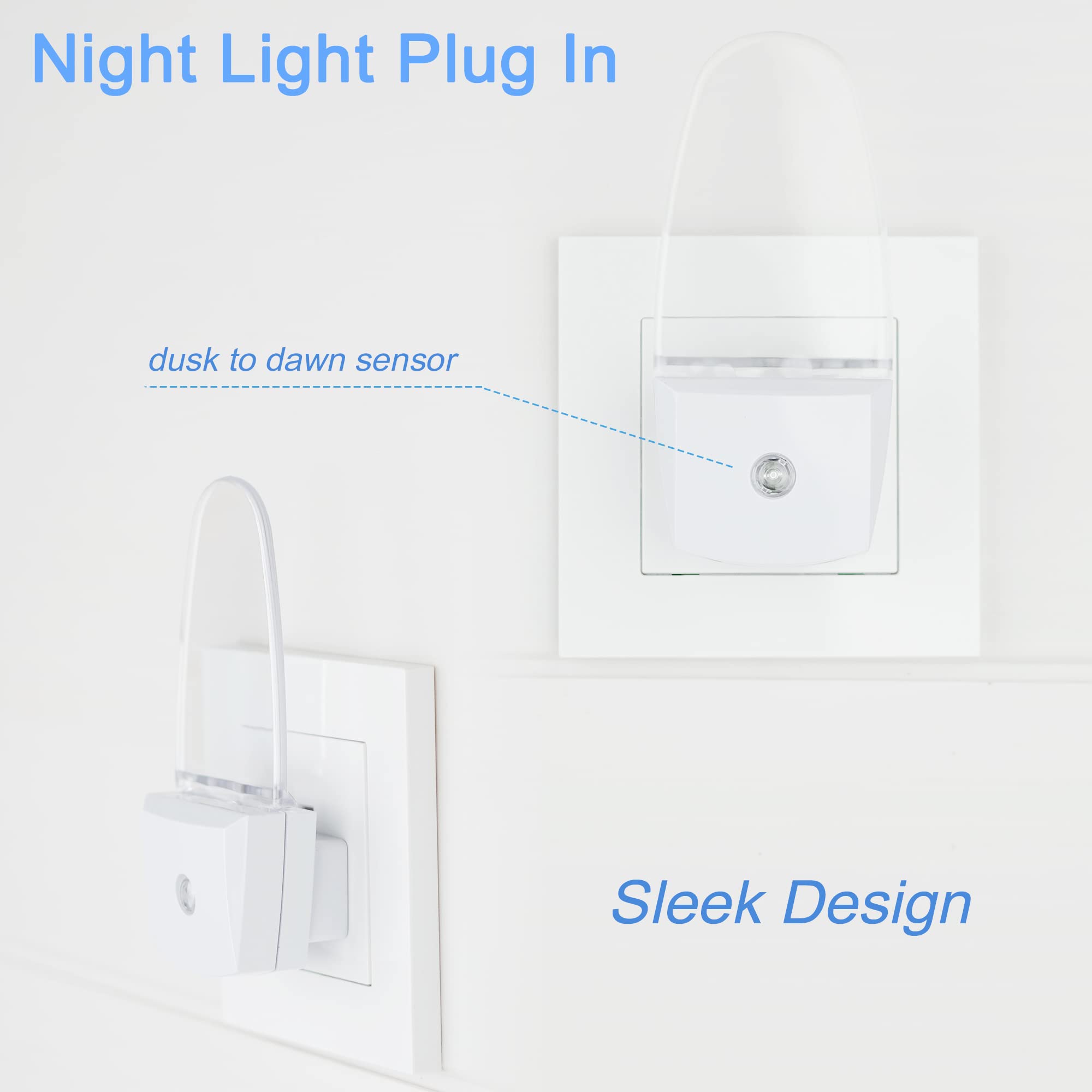 4 Pack Dusk to Dawn Sensor Night Light Plug in - Blue LED Night Lights for Kids, Nursery, Bedroom, Bathroom & Hallway - Energy Efficient Auto On/Off Nightlight for Safe Nighttime Navigation