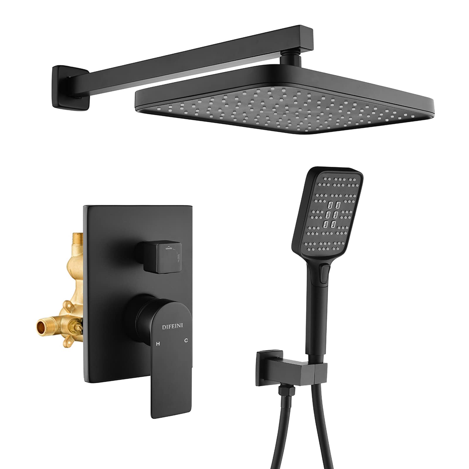 Premium Matte Black Shower Faucet Set with Rough-in Valve - Complete Wall Mounted Shower System Combo Kit for Modern Bathroom Renovation | Luxury Bath Experience for Home & Hotel Use