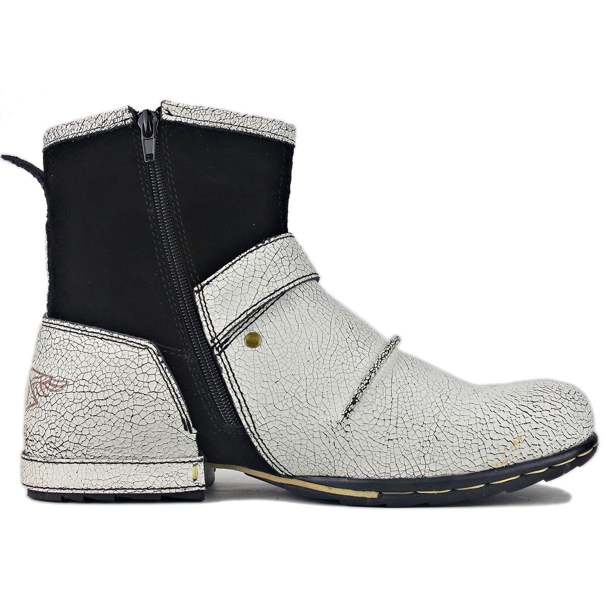 OSSTONE Men's Fashion Moto Boots - Leather Zipper-Up Chukka Boots, Retro Style Casual Shoes (OS-5008-1-DA1B1) - Perfect for Motorcycle Riding, Urban Streetwear & Everyday Wear