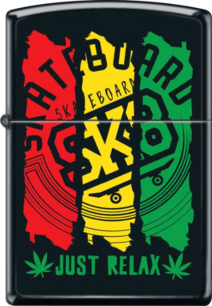 SK8 Just Relax Black Matte Zippo Lighter - Windproof Refillable Metal Lighter for Smoking, Camping & Outdoor Use