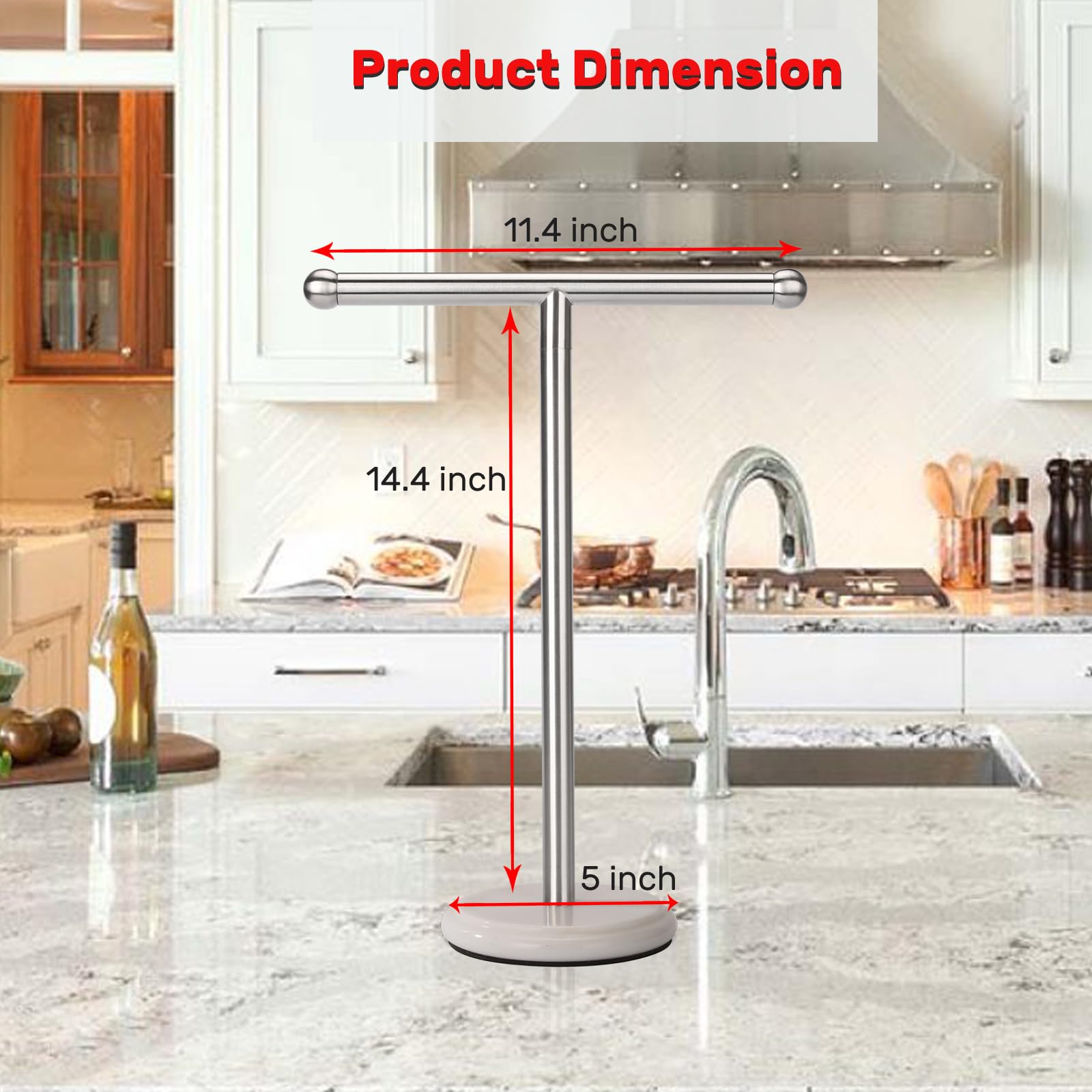 Heavy Marble Base Hand Towel Holder Stand - Brushed Nickel Bathroom Towel Rack for Countertop - Perfect for Kitchen, Bathroom, and Guest Room Decor