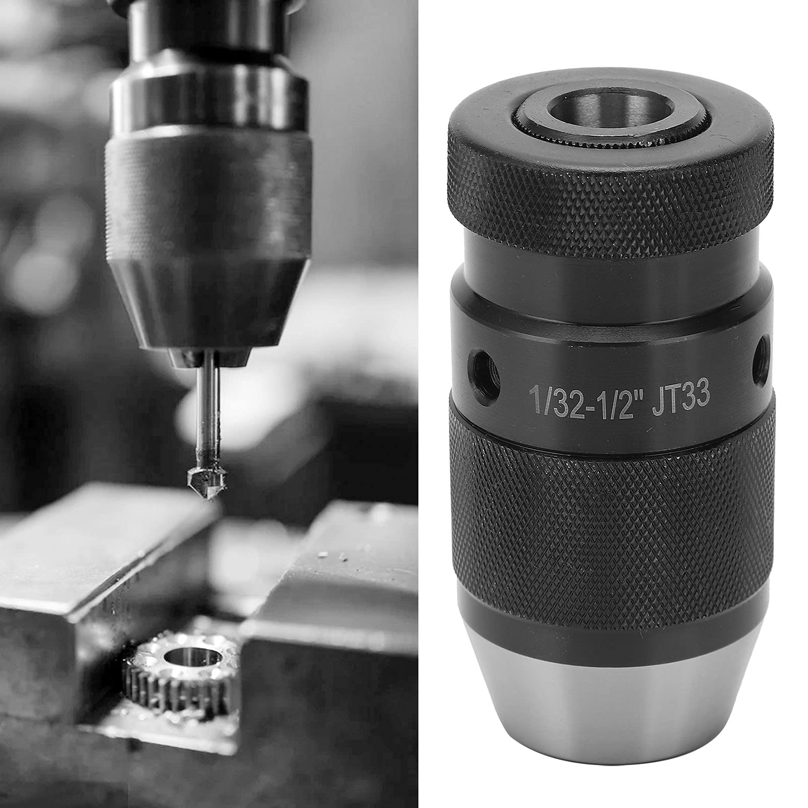 Self-Tightening JT33 Drill Chuck 1/32-1/2 Inch - High Hardness Drill Bit Clamping Tool for Hand Drills - Perfect for Woodworking, Metalworking & DIY Home Projects