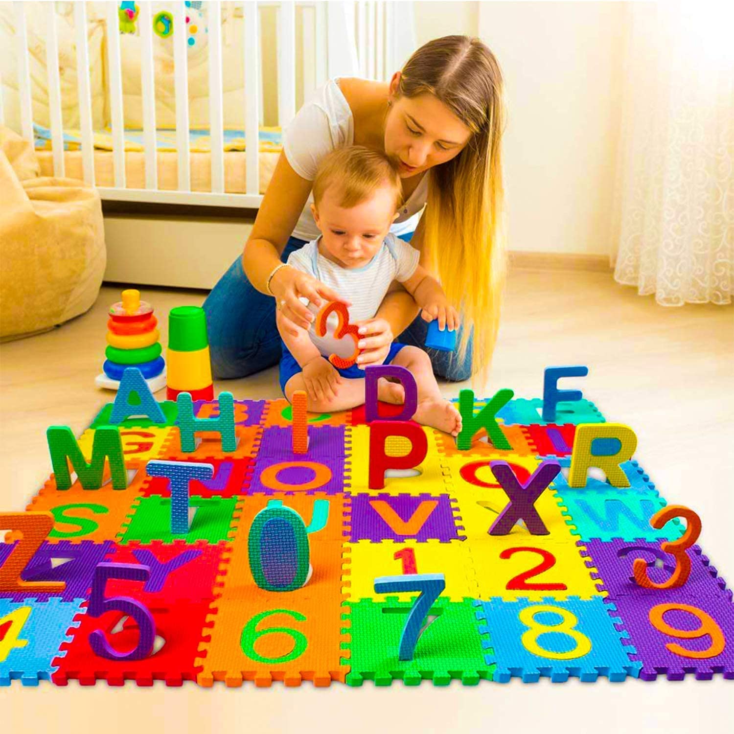 Non-Toxic EVA Foam Alphabet & Number Puzzle Playmat for Kids - 12x12 Inch Interlocking Tiles - Sensory Floor Mat for Baby Crawling, Learning & Indoor/Outdoor Play - Perfect for Nursery, Daycare & Playroom