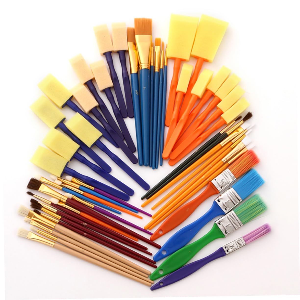 50-Piece Kids Paintbrush Set - Nylon, Pig Hair & Horsehair Bristles with Sponge Brushes for Kindergarten, School & Home Art Projects - Perfect for Watercolor, Acrylic & Oil Painting