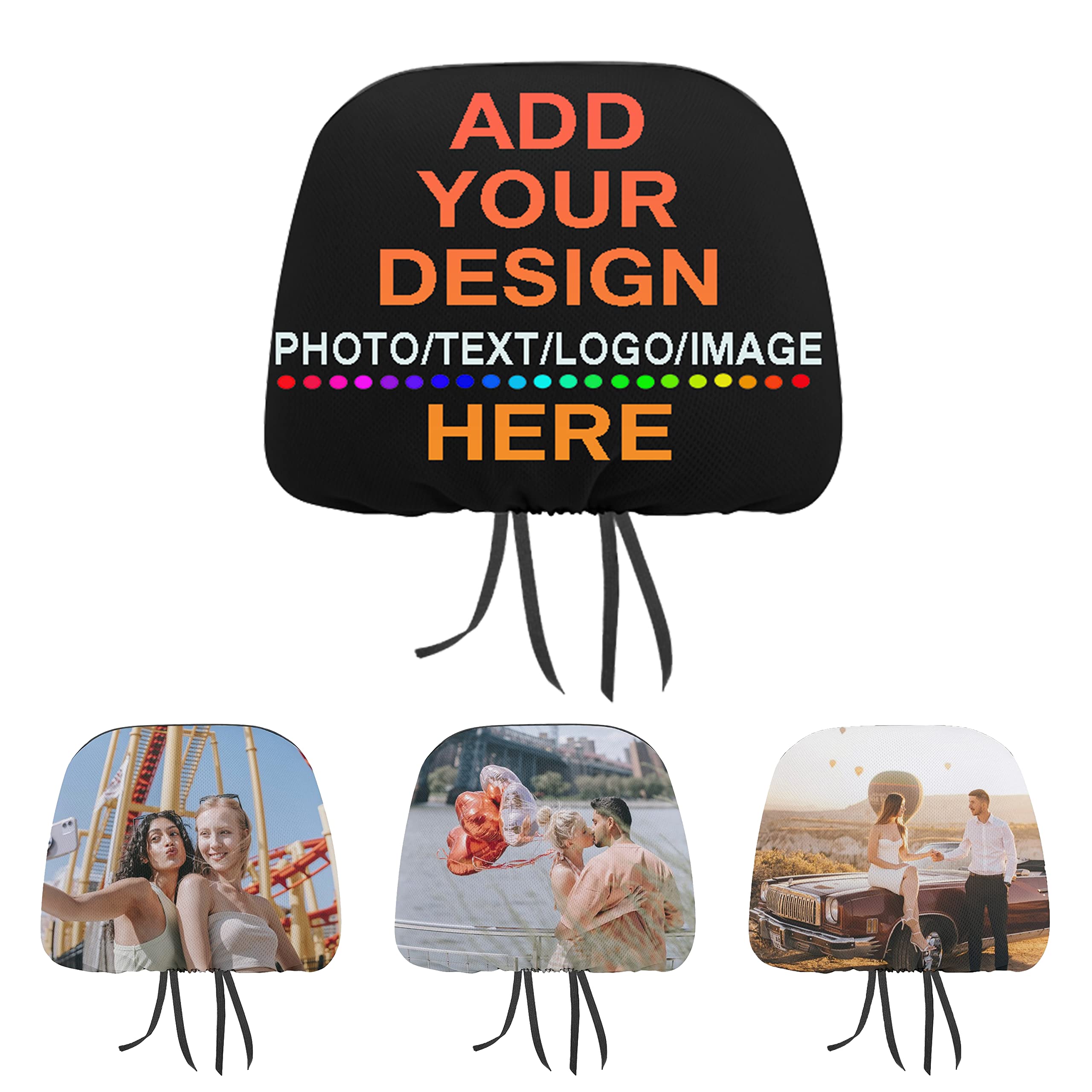 2 Pcs Custom Car Headrest Covers with Personalized Embroidery - Add Your Photo, Text or Design - Universal Fit for Most Vehicles - Perfect for Gifts, Travel Comfort & Interior Protection