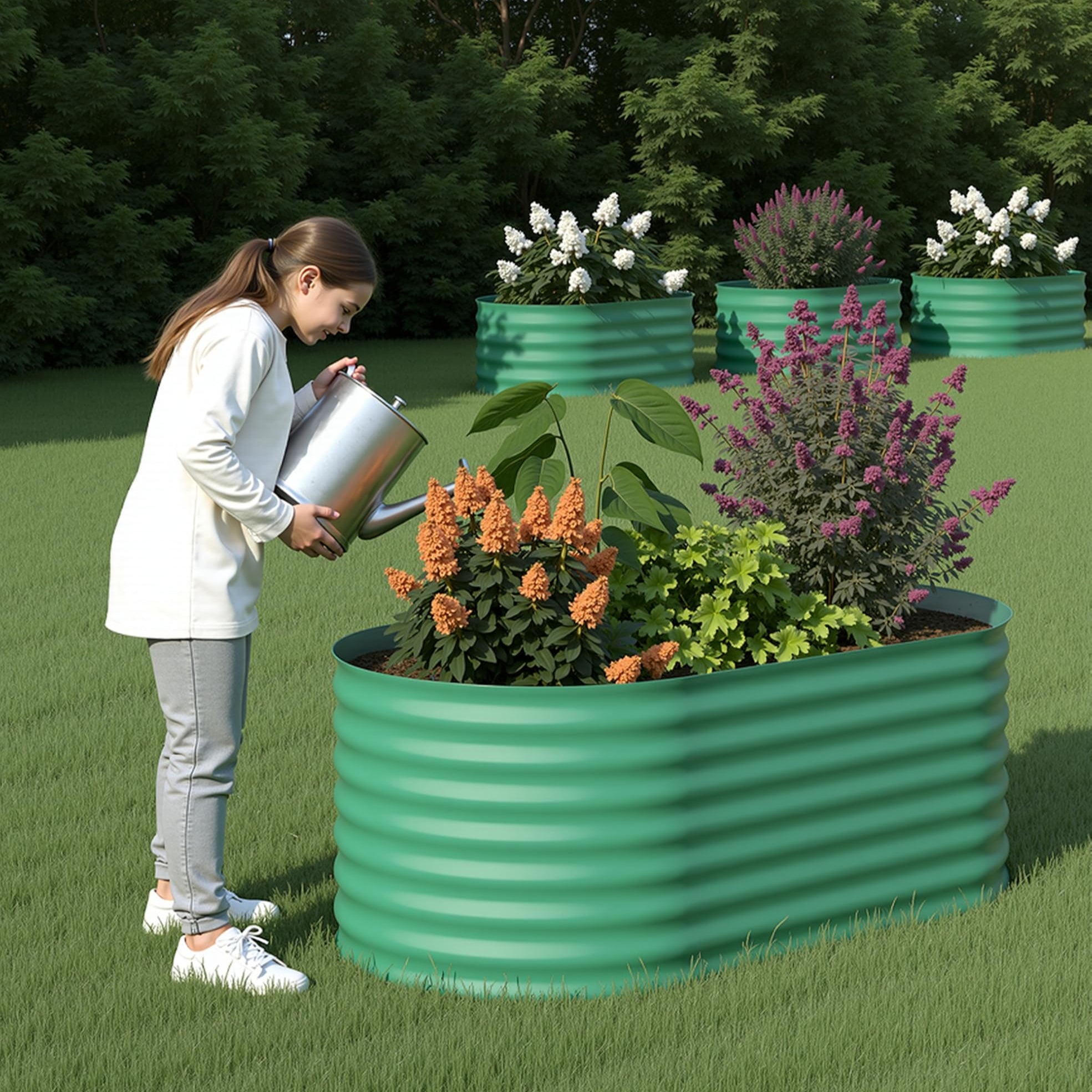 GARVEE 4' X 2' X 2' Oval Galvanized Steel Raised Garden Bed - Outdoor Metal Planter Box for Flowers, Vegetables & Herbs (Green) - Perfect for Backyard Gardening, Patio Decor & Urban Farming