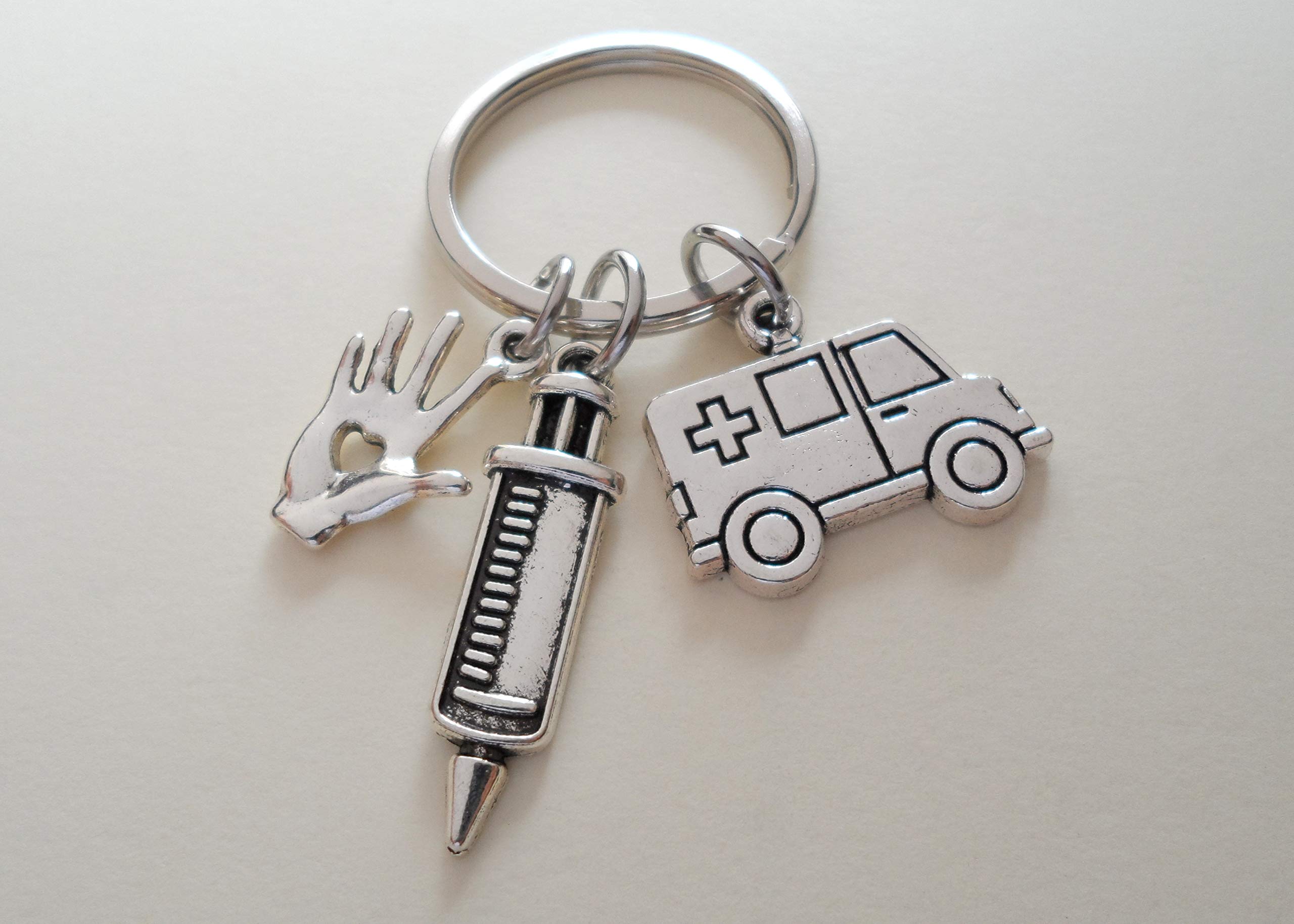 Ambulance Hand Syringe Charm Keychain - Emergency Nurse Appreciation Gift for Medical Team - Perfect for Thank You Gifts, Graduation, or Work Anniversary - Ideal for Healthcare Professionals and First Responders