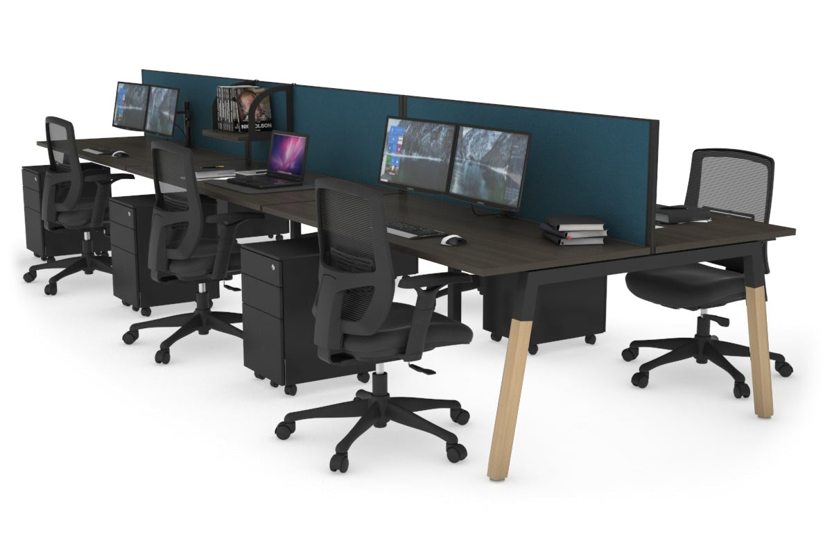 Quadro A Legs 6-Person Office Workstation with Wood Legs & Cross Beam [1600L x 700W] - Perfect for Collaborative Workspaces, Conference Rooms & Open Office Layouts