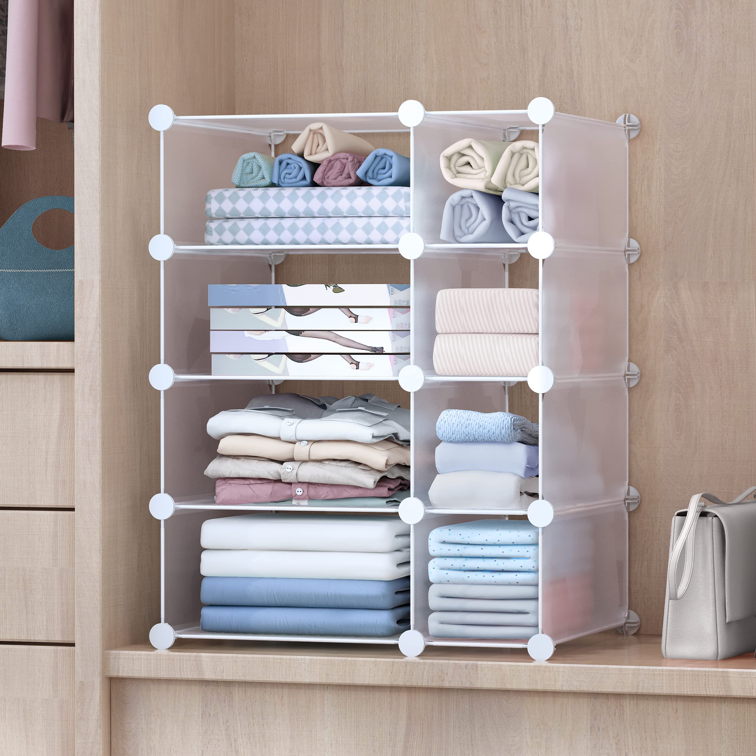 GuanJun Closet Shelf Organizer Dividers - White 2 Column 4 Layers Grid Storage Shelf Separators for Wardrobe, Pantry & Home Organization | Perfect for Closets, Shelves, Cabinets & Drawers