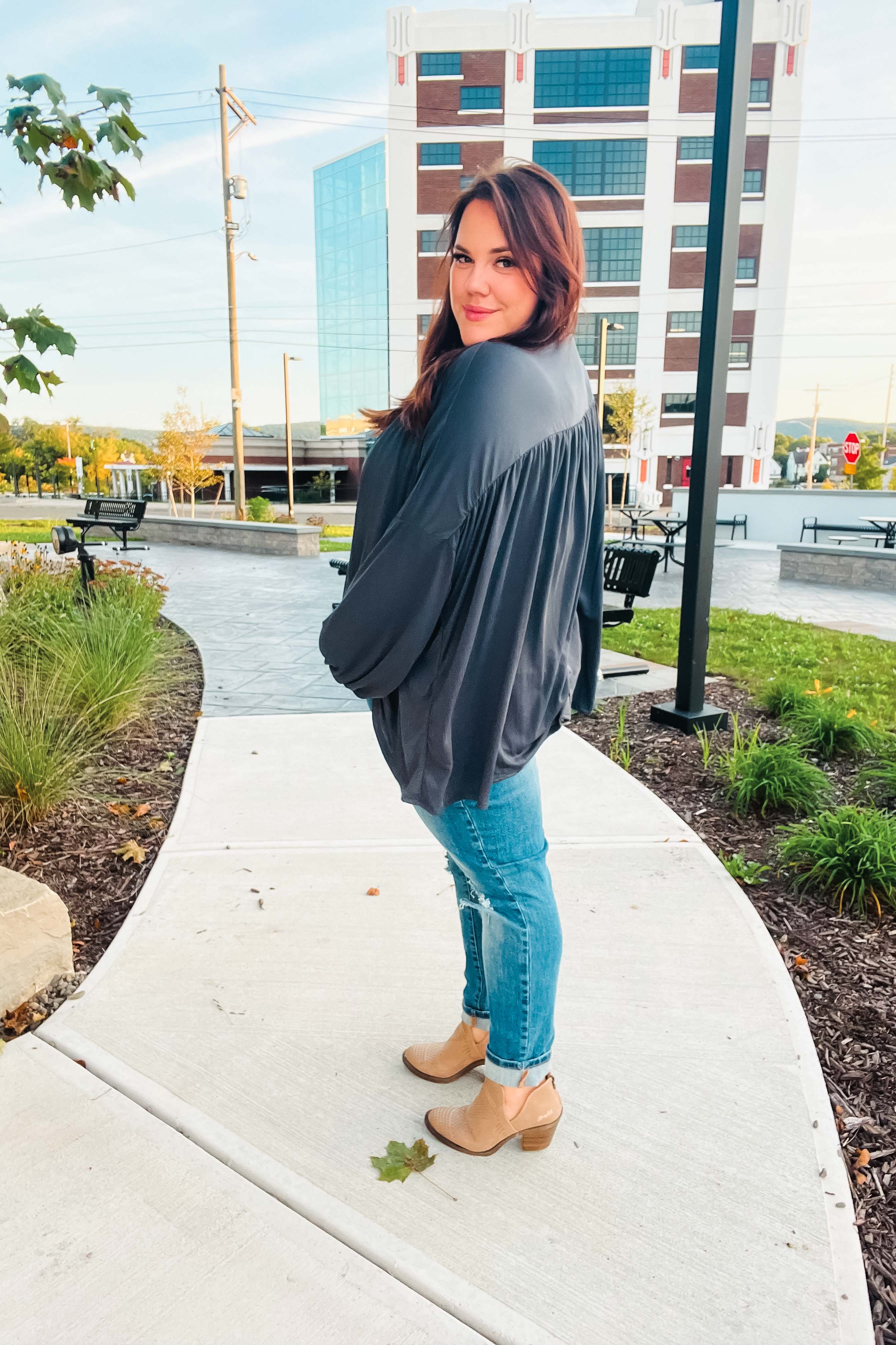 Stylish Charcoal V-Neck Modal Knit Top for Women - Comfortable & Breathable Casual Wear for Office, Date Night & Everyday Outfits