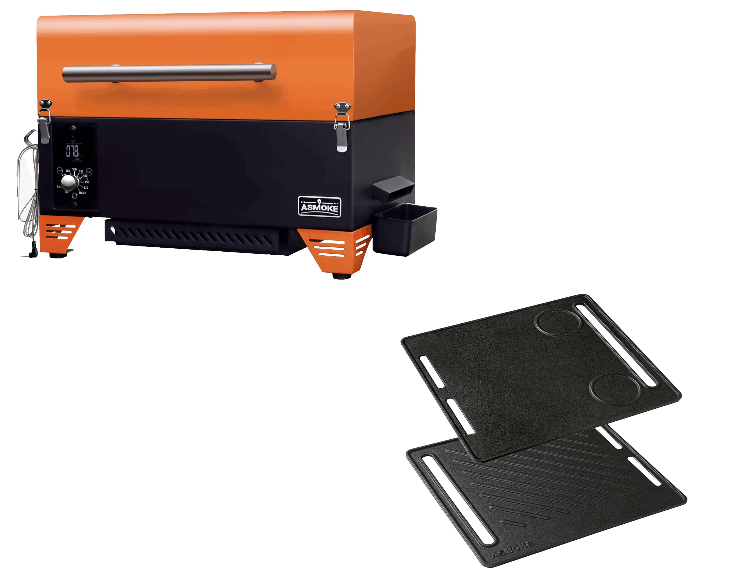 ASMOKE 350 Orange Portable Pellet Grill with Matching Griddle Plate - Perfect for Backyard BBQs, Tailgating & Outdoor Cooking