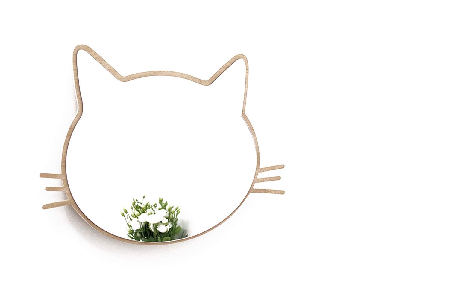 LED Safety Mirror Kitty - Wooden Wall Decor for Nursery & Kids Room - Cute Animal Mirror for Home Decor & Child Safety