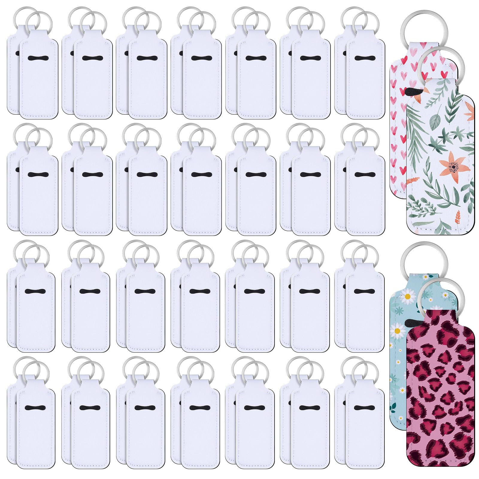 100 Pcs Sublimation Keychain Blanks Bulk - DIY Lipstick & Lip Balm Holder - Neoprene Travel Key Rings for Women - Portable Protective Cases for Cosmetics, Perfect for Gifts, Parties & Travel Accessories