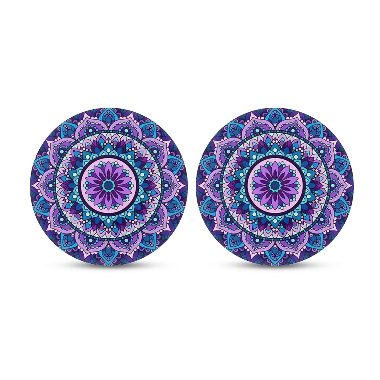 2-Piece Mandala Floral Print Car Cup Holder Coasters - Absorbent Ceramic Stone Drink Mats for Auto Accessories (Purple) | Perfect for Road Trips, Commuting & Preventing Spills in Your Vehicle