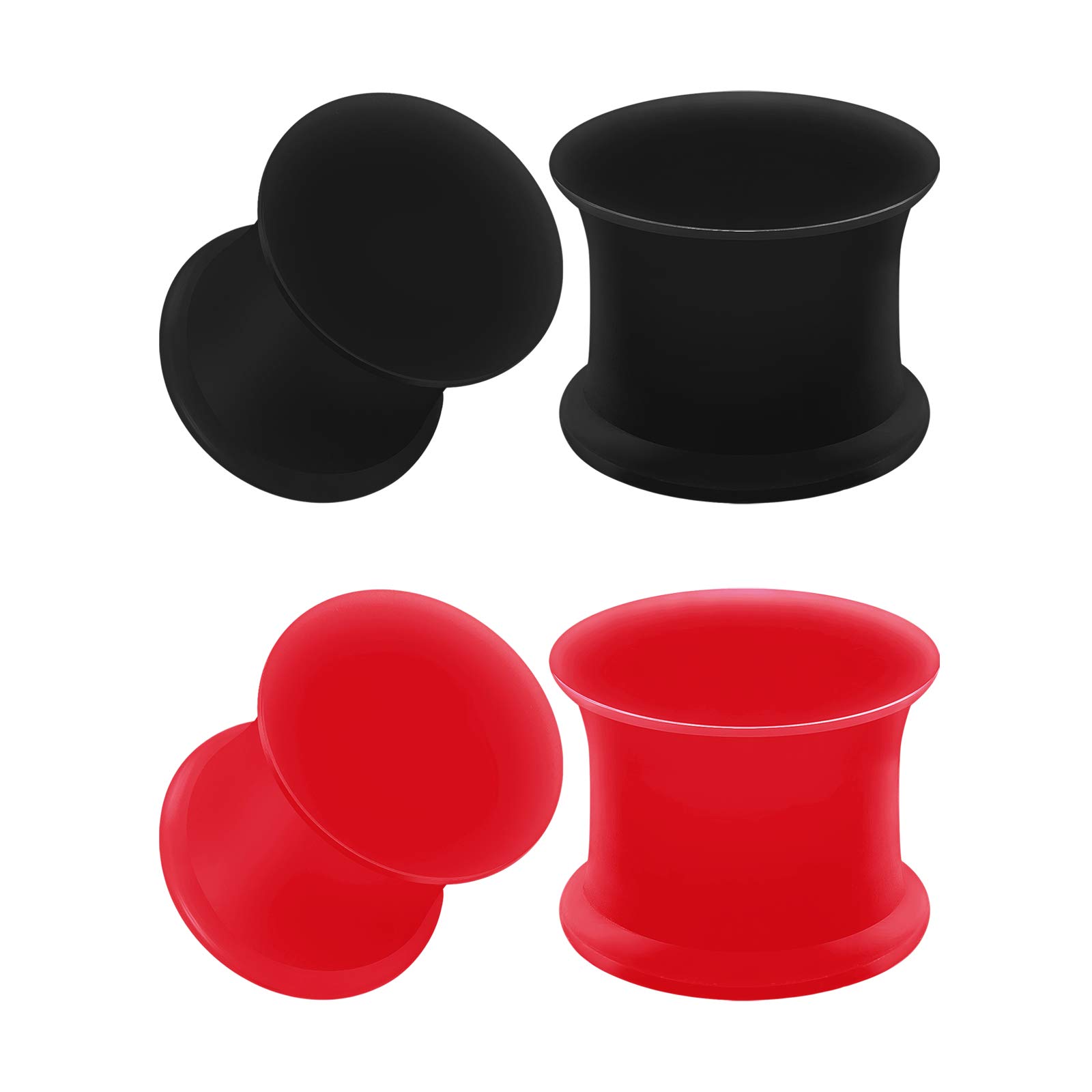 2 Pairs Silicone Black & Red Double Flared Saddle Piercing Jewelry - Ear Stretchers, Plugs, Flesh Tunnels & Gauges for Ear Lobe - Perfect for Stretching, Daily Wear & Alternative Fashion