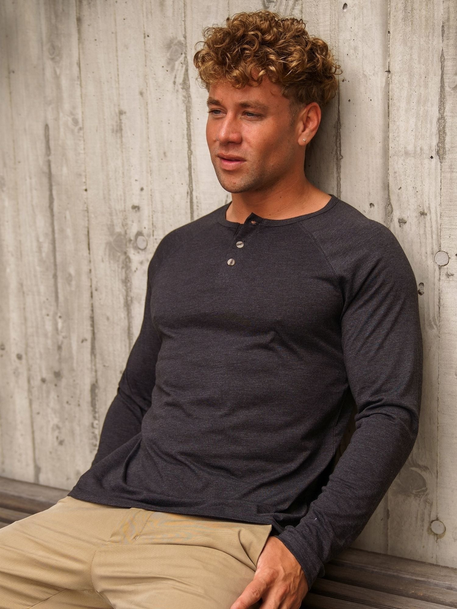 Vintage Black Slim Fit Long Sleeve Henley Shirt for Men - Comfortable Cotton Blend Casual Wear - Perfect for Date Night, Office Casual & Weekend Outings