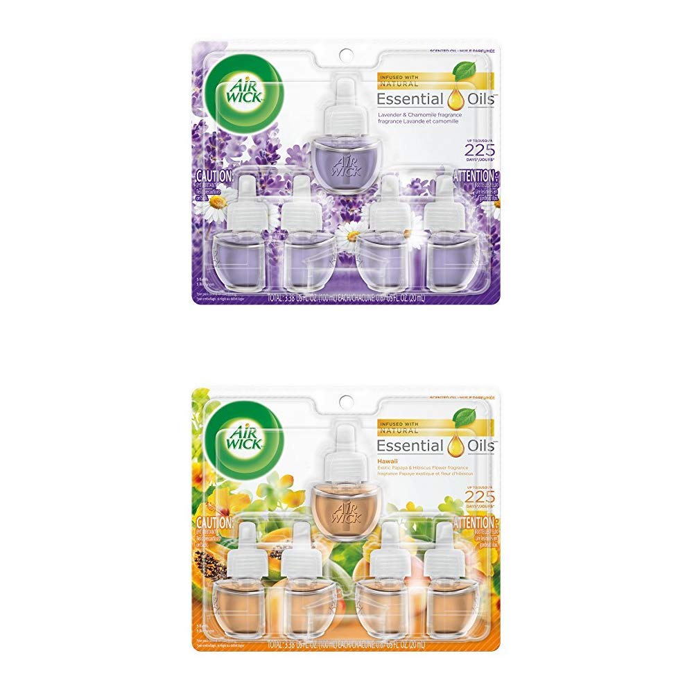Air Wick Plug in Scented Oil Refills - 5 Pack (Lavender, Chamomile & Hawaii) 0.67oz Each | Essential Oil Air Freshener for Home, Office & Bathroom | Long Lasting Fragrance for Relaxation & Stress Relief