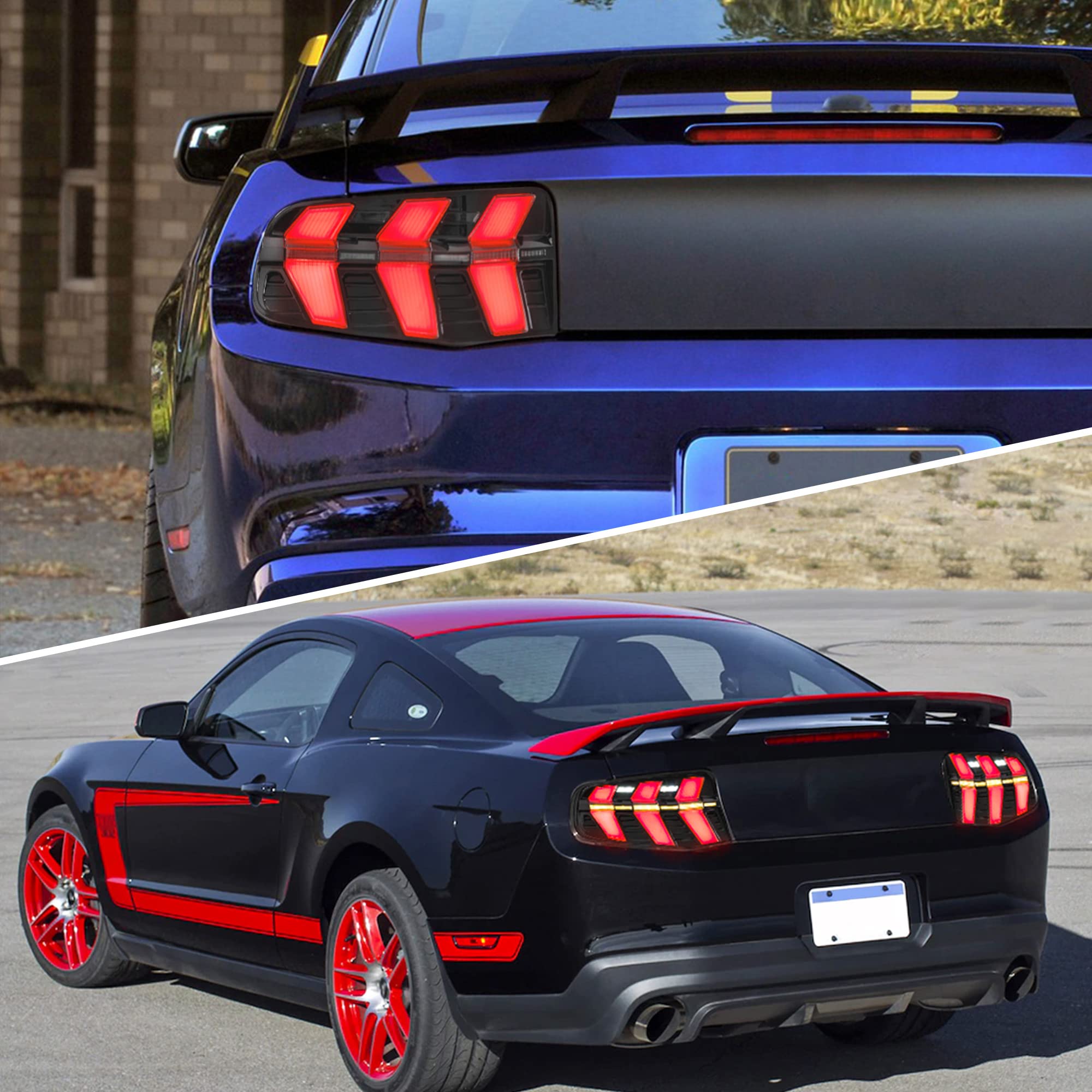 VLAND LED Tail Lights for Ford Mustang 2010-2012 - Sequential Amber/Red Turn Signals, Red Brake Light, 7 Lighting Modes, Smoke Lens (Driver & Passenger Side) | Upgrade Your Mustang's Style & Safety for Night Driving & Car Shows