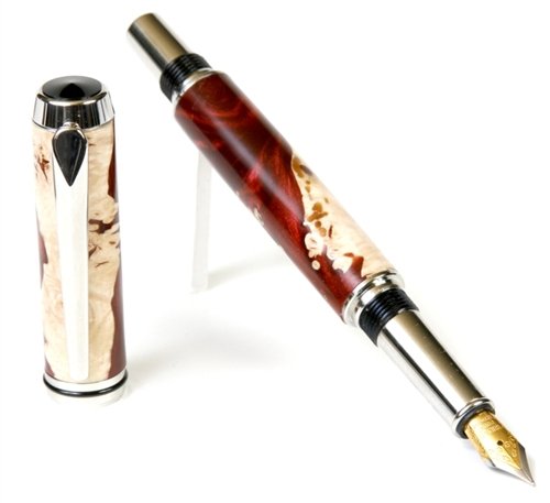Lanier Baron Fountain Pen - Rhodium Plated with Red Tide Resin - Premium Writing Instrument for Calligraphy, Journaling & Gifting