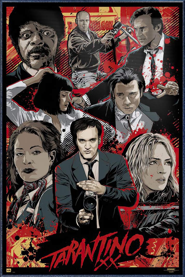 Tarantino XX Framed Movie Poster 24x36 Inches - Quentin Tarantino Film Art Print for Home Theater & Office Decor | Famous Pulp Fiction, Kill Bill Movie Wall Art