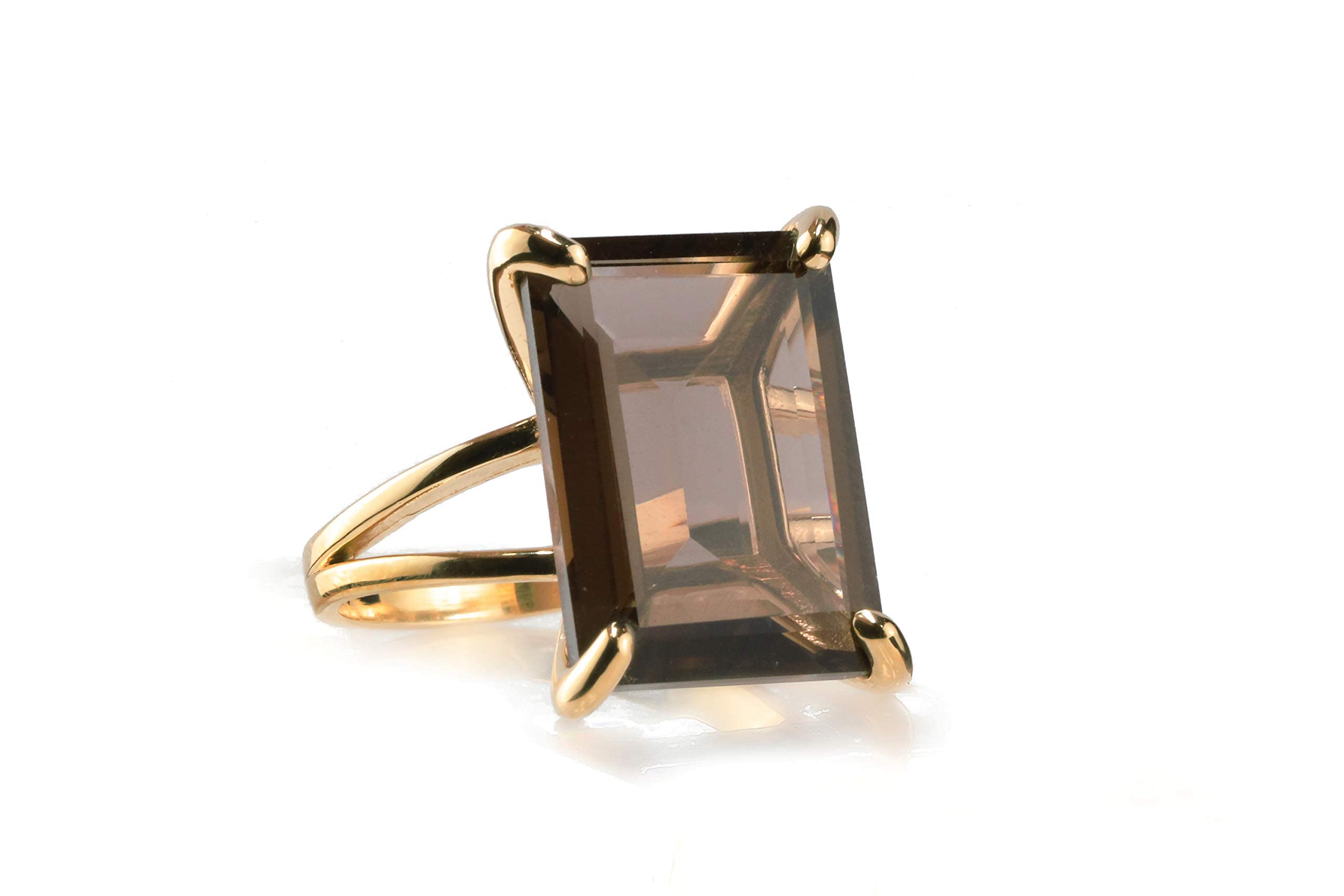 Smoky Quartz Ring for Women - Emerald Cut Gemstone Jewelry, Vibrant Crystal Statement Ring - Handmade Birthstone Fashion Ring | Perfect for Weddings, Parties & Everyday Elegance
