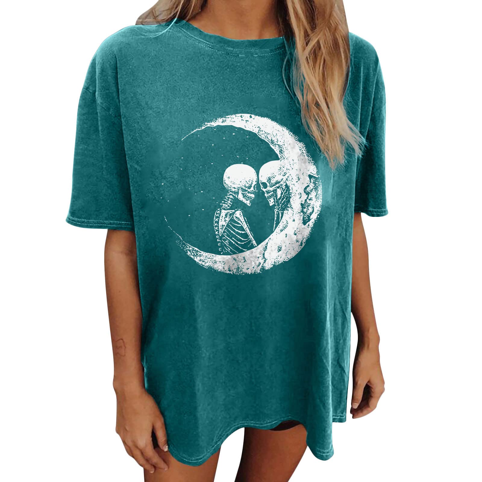 Vintage Drop Sleeve Skull Print Women's Blouse - Elegant Short Sleeve Tops for Casual Wear, Gothic Fashion & Halloween Costumes | Most Wished For Choice500