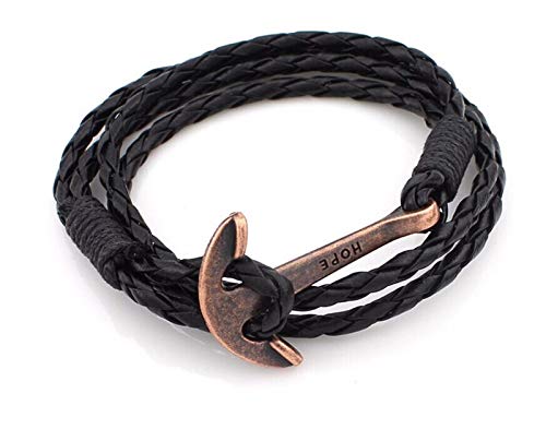 40cm PU Leather Anchor Bracelet for Men - Stylish Wristband Wrap Charm Hand Cuff Jewelry, Perfect for Casual Outings and Gift Giving