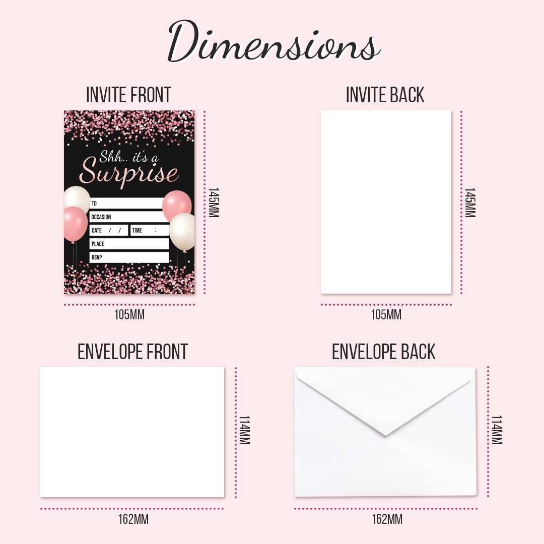 Kirsten McMillan 32-Piece Surprise Party Invitation Set - Elegant A6 Birthday Invitations with Envelopes - Perfect for Adult Celebrations, Anniversaries & Special Events | UK Designed & Printed