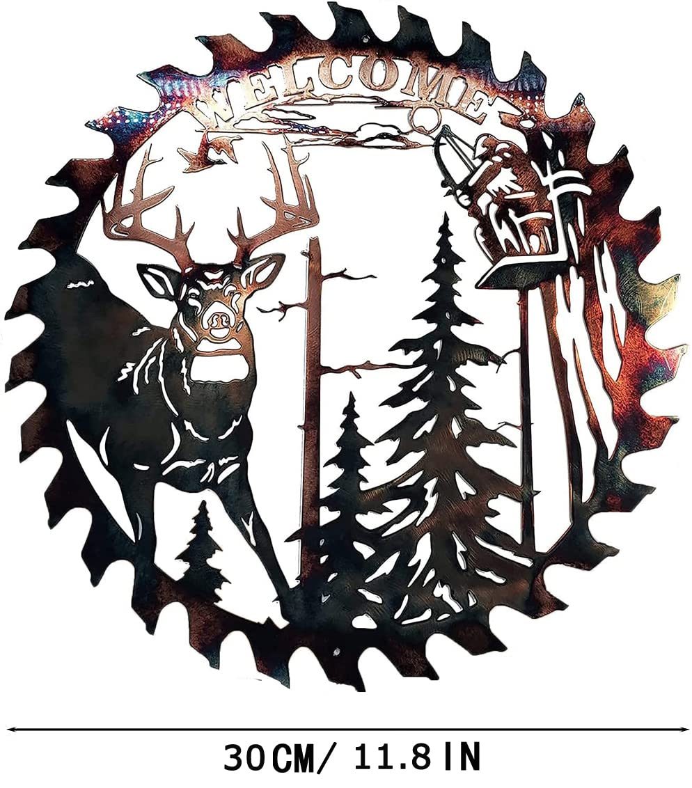 Metal Elk Wall Art Decor - Handcrafted Saw Blade Elk Sculpture for Home & Office - Rustic Western Decor for Living Room, Bedroom, Bathroom - Perfect for Cabin, Lodge & Ranch Style Interior Design