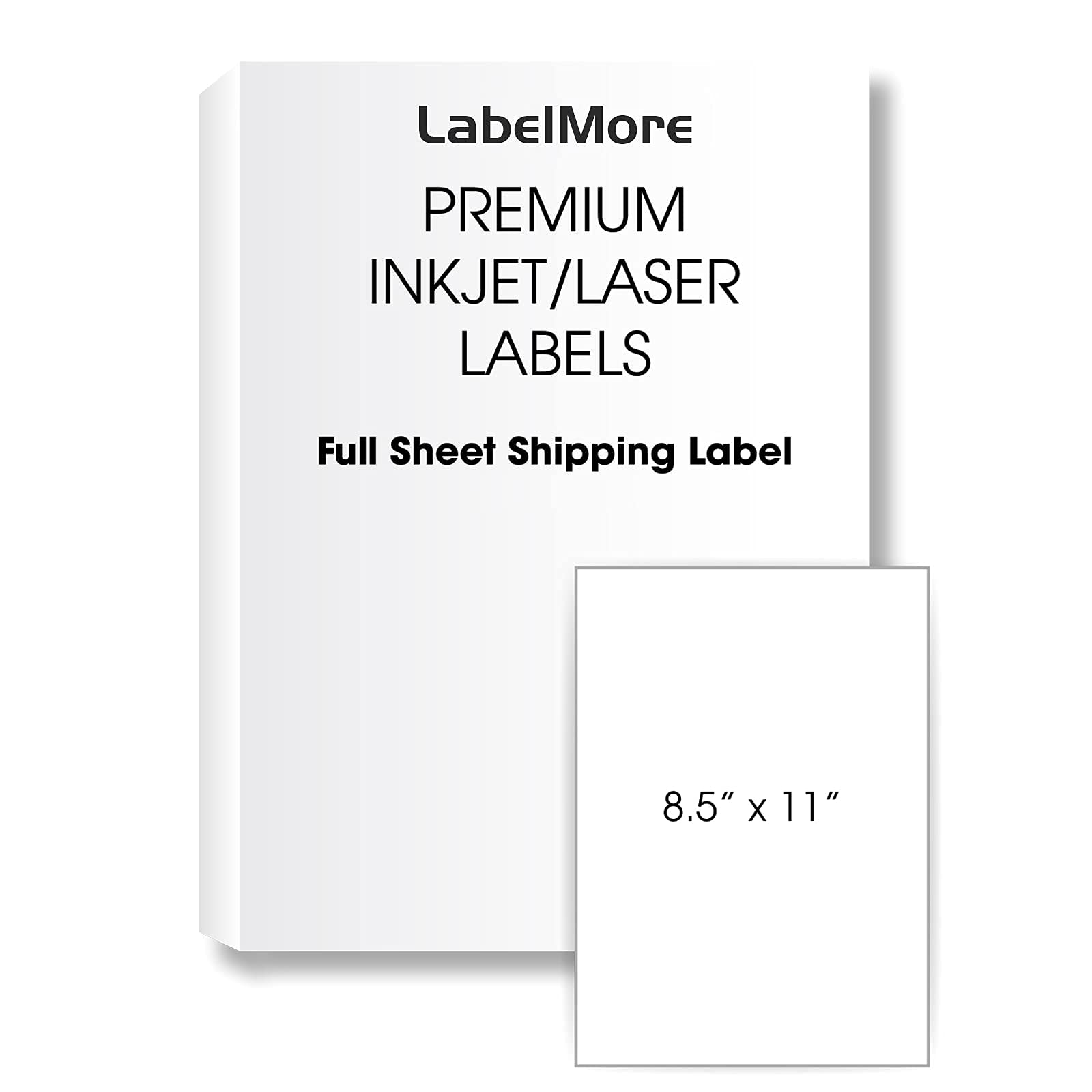LabelMore Full Sheet Labels 8.5 X 11 - Matte White Sticker Paper for Inkjet & Laser Printer - Permanent Adhesive Shipping Address Labels - 50 Sheets - Ideal for Mailing, Packaging & DIY Projects