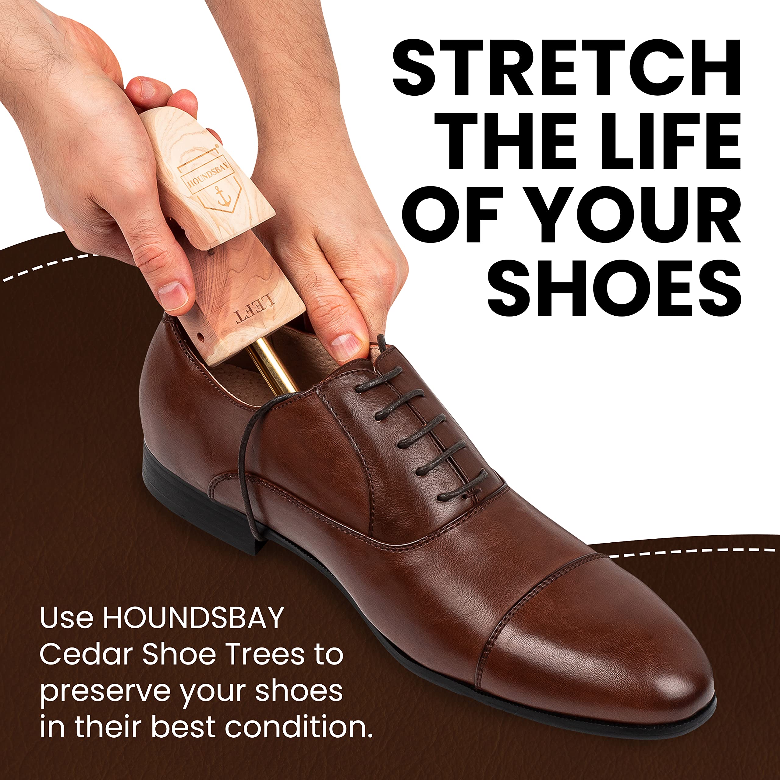HOUNDSBAY Premium Cedar Shoe Trees for Men & Women - Sneaker Shapers & Shoe Widener - Keep Shoes Fresh & Odor-Free - Perfect for Dress Shoes, Boots & Sneakers