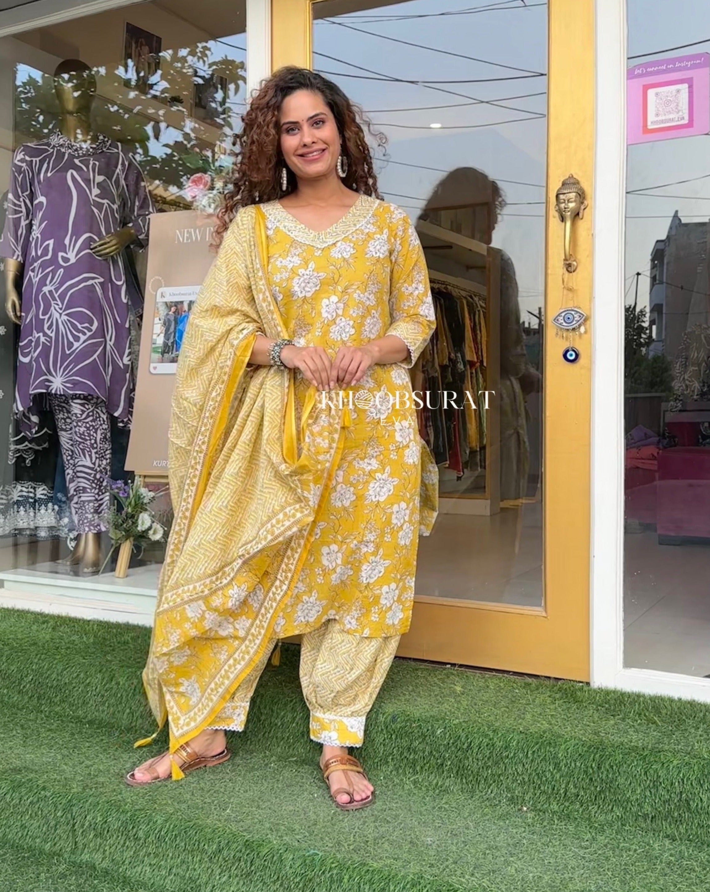 Stylish Yellow Kurti with Afghani Pants & Dupatta Set - Traditional Indian Ethnic Outfit for Women | Perfect for Festivals, Weddings & Cultural Events
