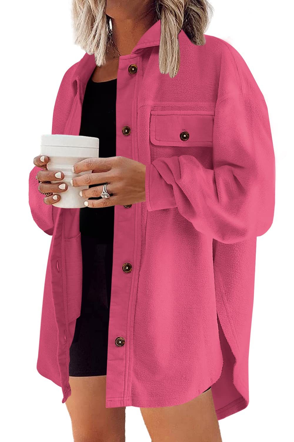 Nirovien Women's Waffle Knit Shirt Jacket - Oversized Button Down Shacket with Batwing Sleeves & Pockets | Casual Fall Layering, Outdoor Activities, Streetwear Fashion