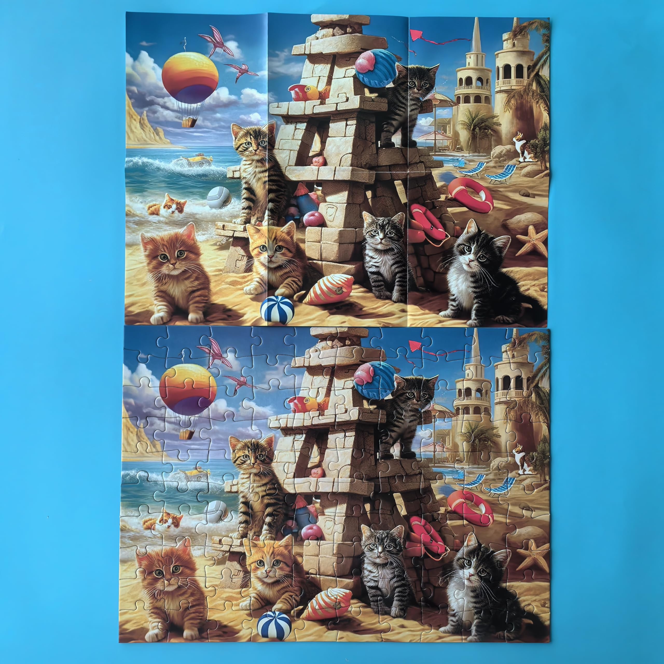 100-Piece Jigsaw Puzzles for Adults & Kids Ages 6-12 - Cat Theme Puzzle with Sandcastle Design - Perfect for Family Game Night, Birthday Gifts & Classroom Activities