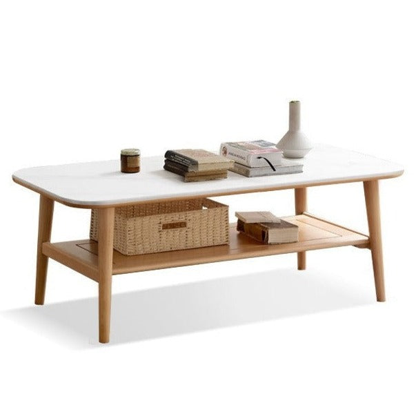 Solid Oak Wood Slate Coffee Table - Rustic Modern Living Room Furniture for Home Decor & Relaxation