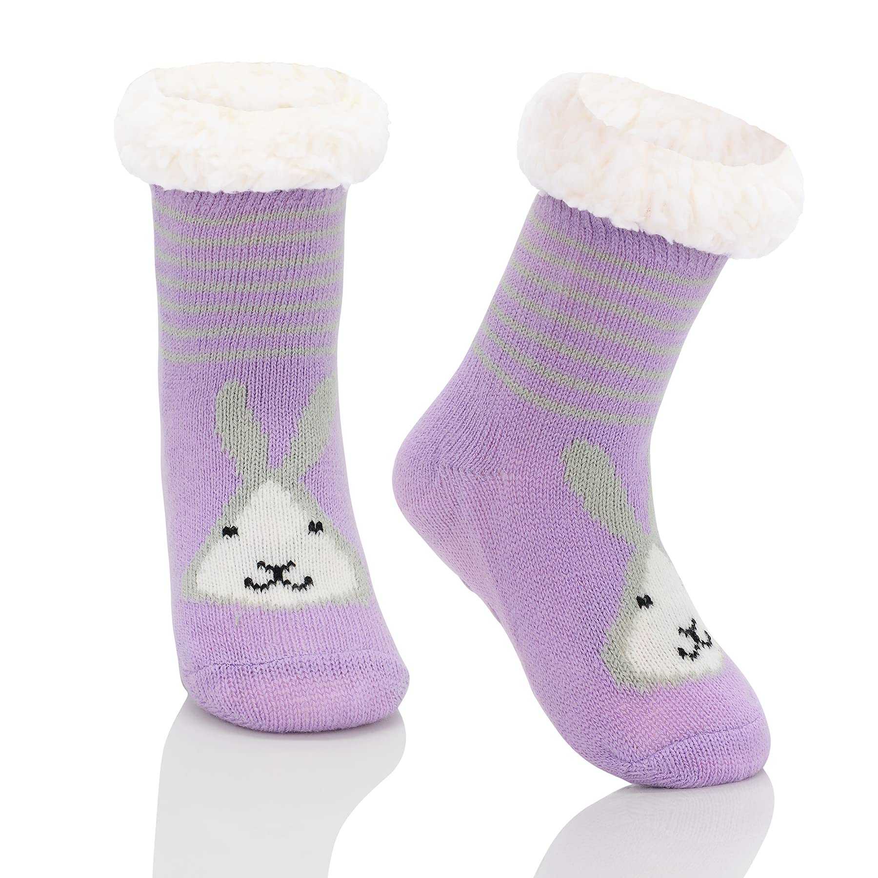 Zando Kids Fluffy Slipper Socks for Girls & Boys - Warm Fleece Fuzzy Non-Skid Animal Grip Socks - Perfect for Christmas Gifts, Winter Indoor Wear & Cozy Home Use