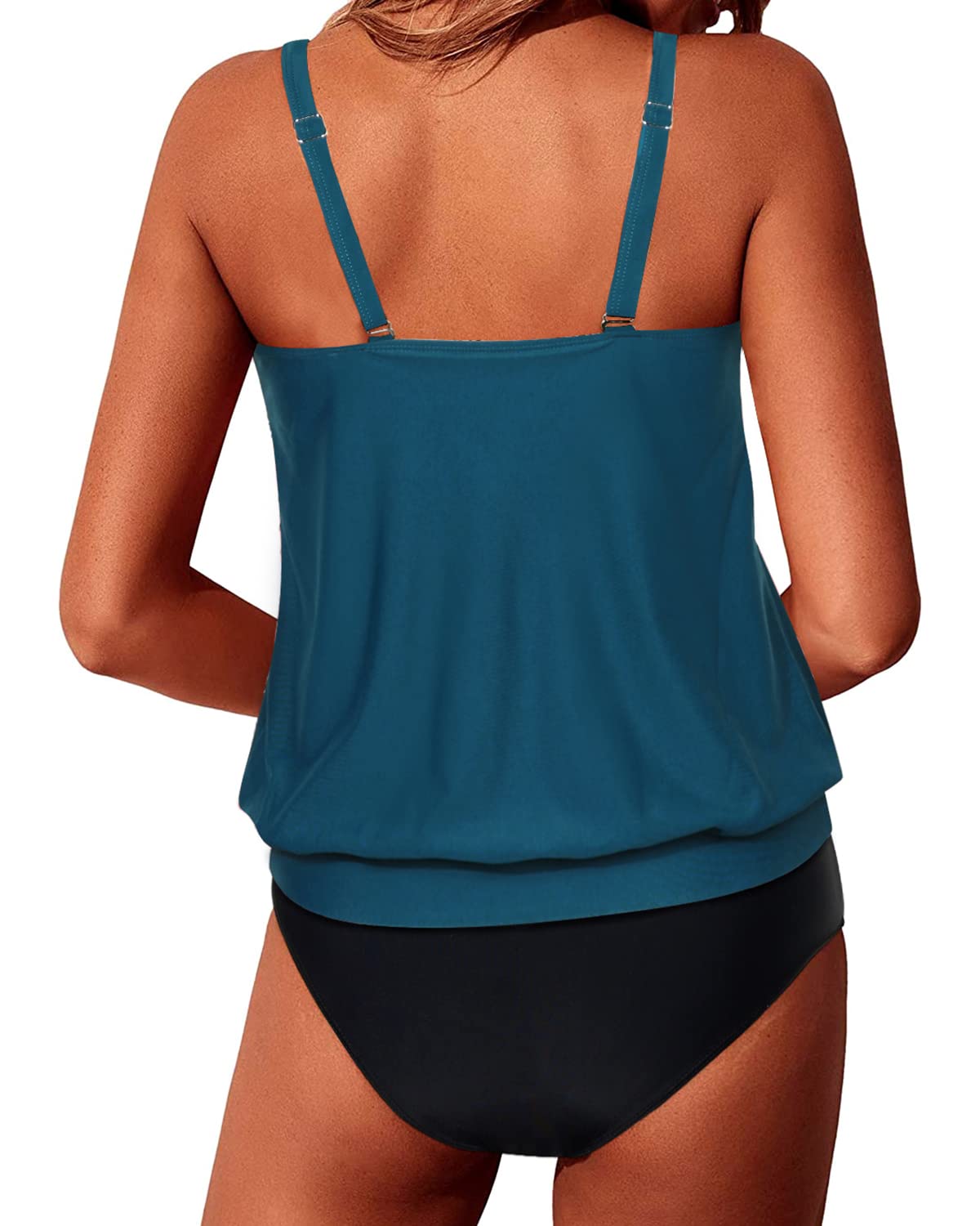 Yonique Women's Two Piece Blouson Tankini Swimsuits - Modest Loose Fit Bathing Suits for Beach, Pool & Vacation Swimwear