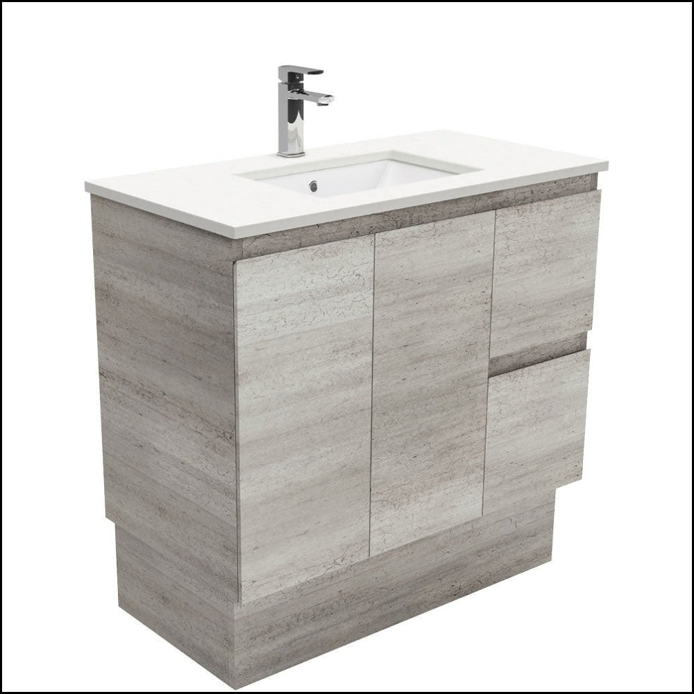 Fienza 900mm SC90XKR Crystal Pure Undermount Stone Top Vanity Unit with Right Drawers & Kickboard - Modern Bathroom Sink Cabinet for Industrial Style Edge Design