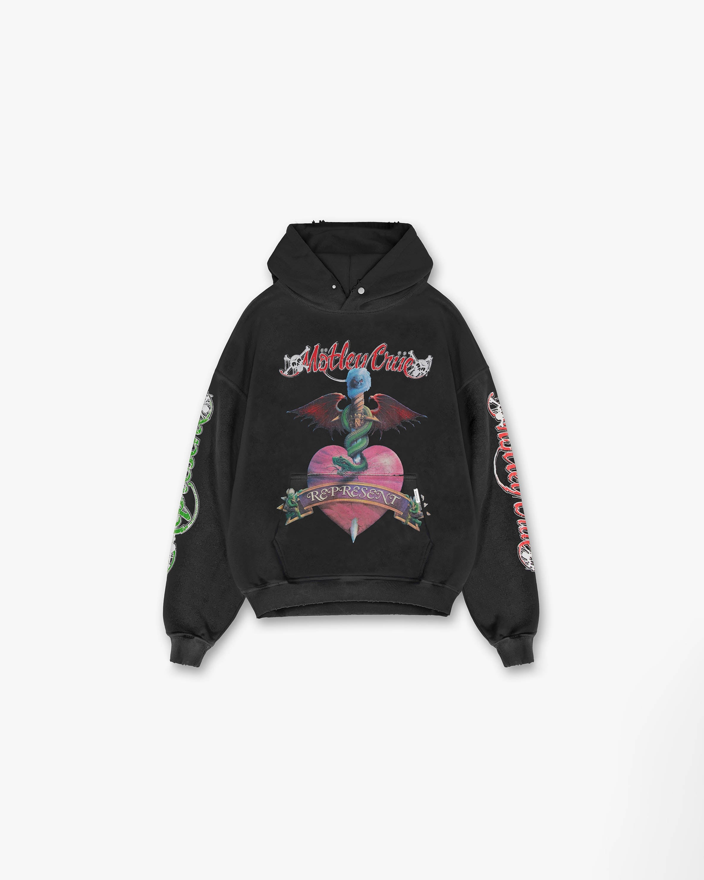 Represent x Mötley Crüe™️ Without You Hoodie - Vintage Black Rock Band Merch | Perfect for Concerts, Streetwear & Casual Outfits