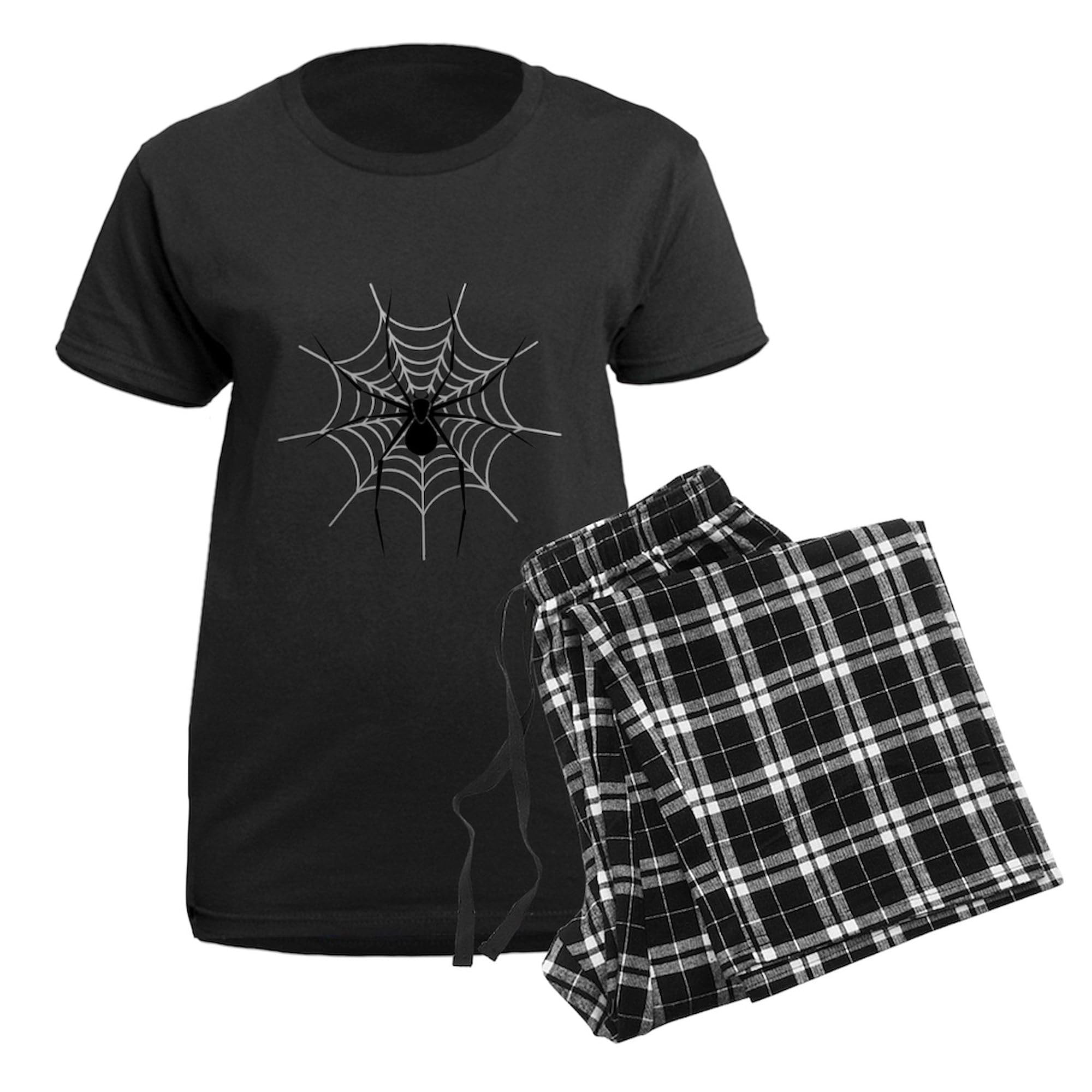 Spider Web Print Women's Dark Pajama Set - Halloween Sleepwear, Soft Cotton PJs for Women - Perfect for Spooky Nights, Sleepovers & Themed Parties