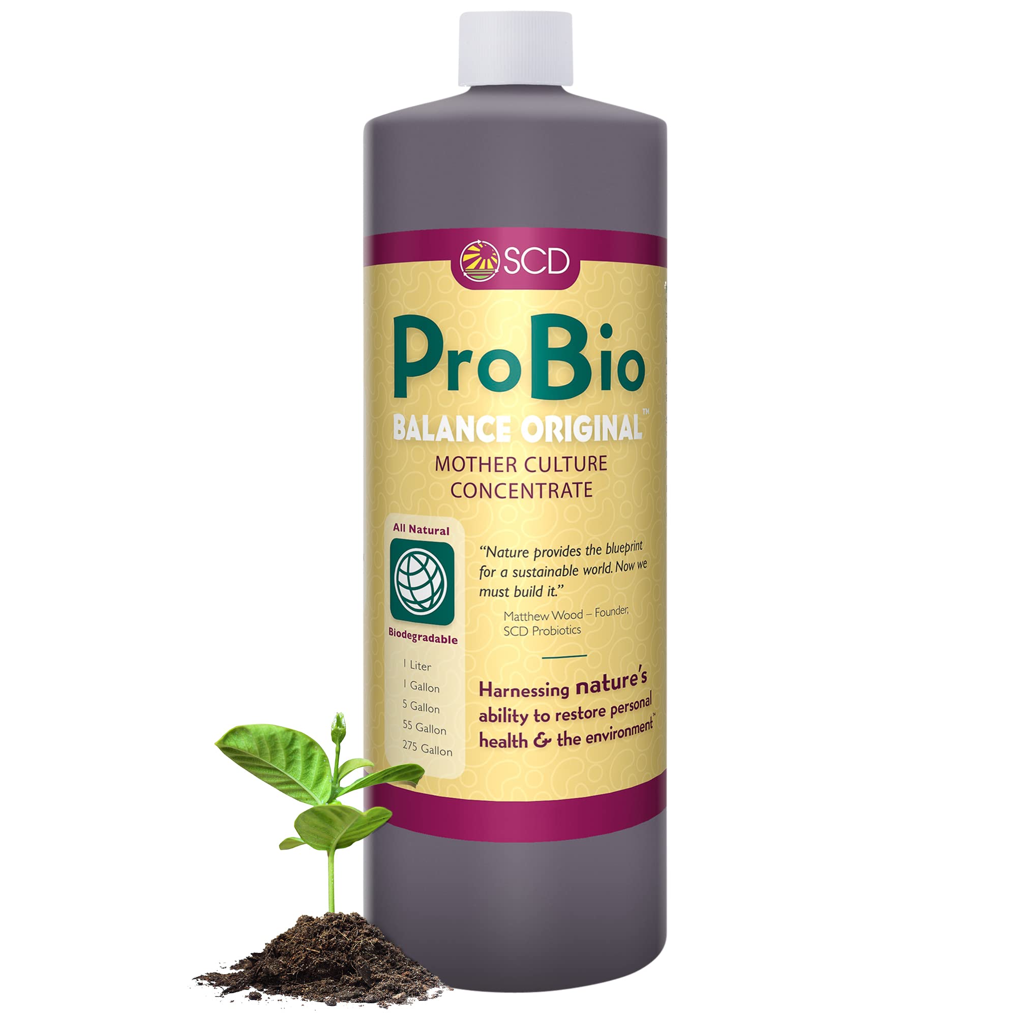 SCD Probiotics ProBio Balance Original - 20X More Effective Soil Conditioner for Organic Farms & Gardens, OMRI-Listed Super Concentrate Beneficial Microorganisms (1 Liter) - Ideal for Improving Soil Health, Boosting Plant Growth, and Organic Gardening